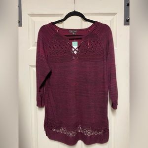 Women’s Burgundy Azalia Keyhole Pointelle Detail Sweater from Lety & Me.